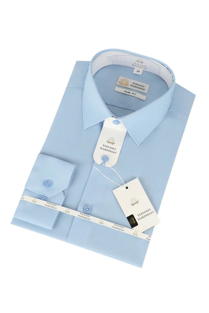 Мужская рубашка "Гладкая" голубая slim fit