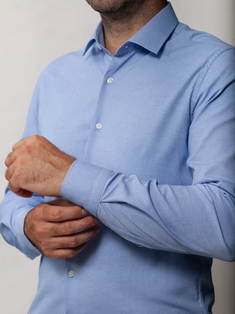 Мужская рубашка "Рубчик" голубая slim fit