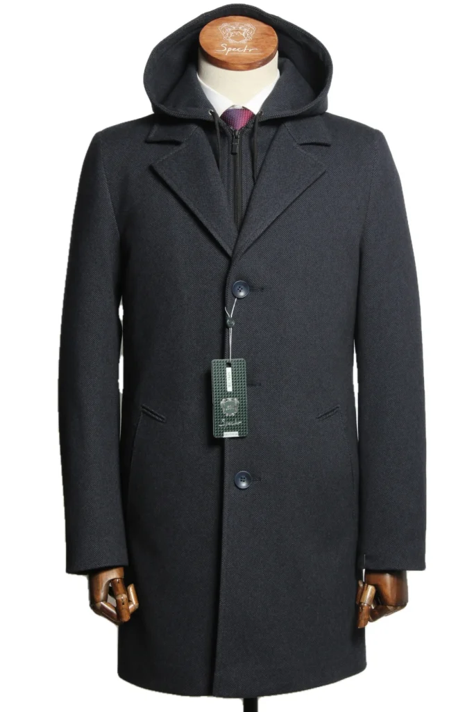 Мужское пальто "Базилио" серое с капюшоном slim fit