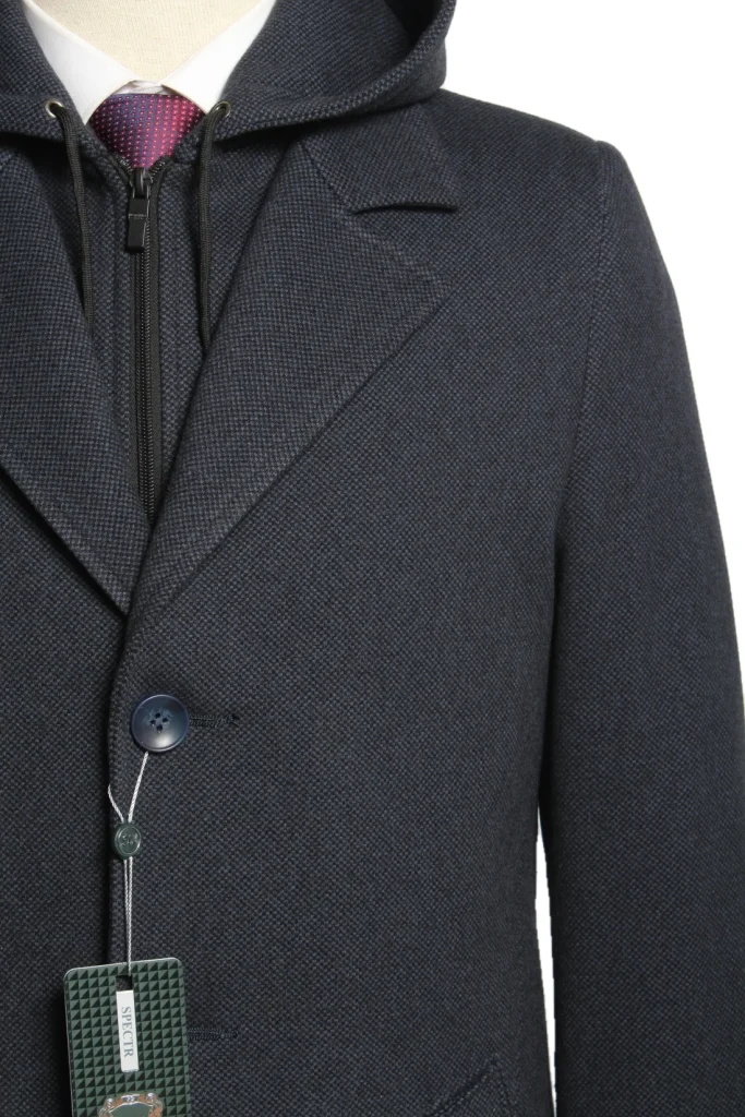 Мужское пальто "Базилио" серое с капюшоном slim fit