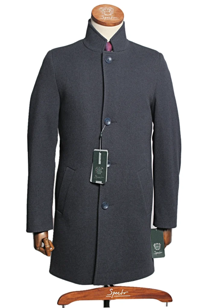 Мужское пальто "Базилио" серое со стойкой slim fit