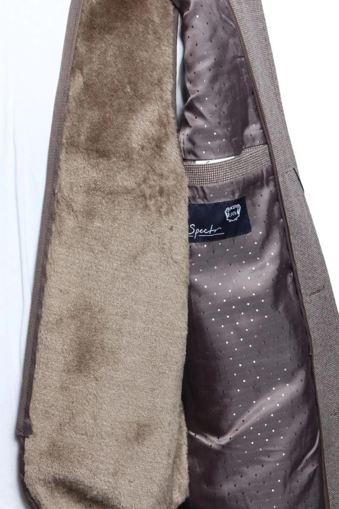 Мужское пальто "Бархат" коричневое стойка slim fit