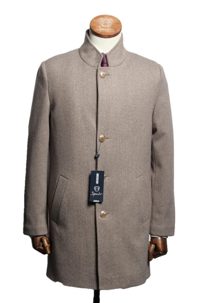 Мужское пальто "Бархат" коричневое стойка slim fit