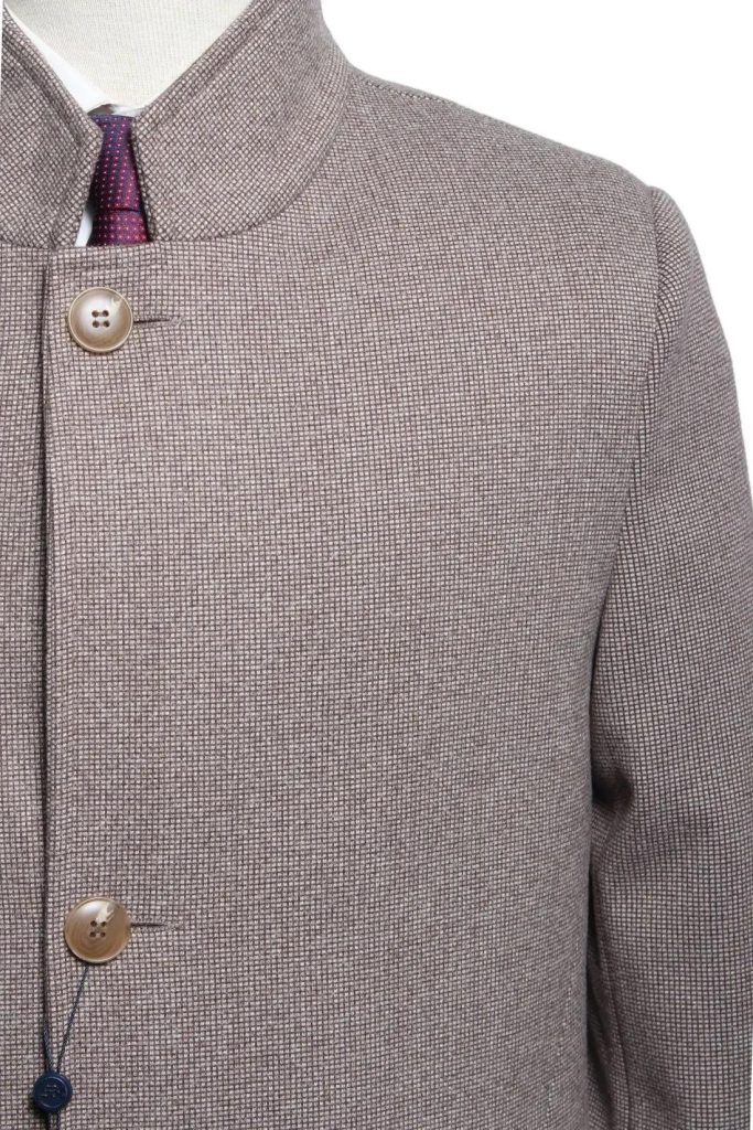 Мужское пальто "Бархат" коричневое стойка slim fit