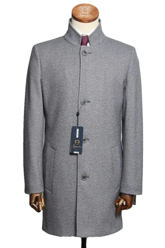 Мужское пальто "Берат" серое со стойкой slim fit