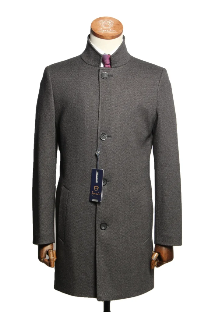 Мужское пальто "Вена" серое со стойкой slim fit