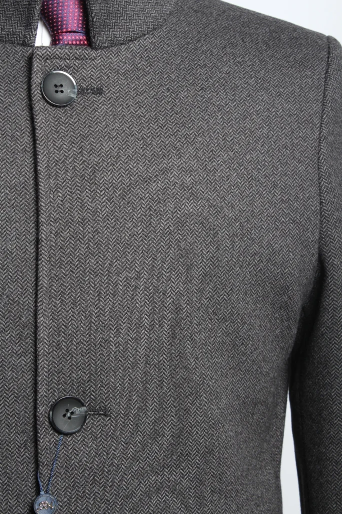Мужское пальто "Вена" серое со стойкой slim fit