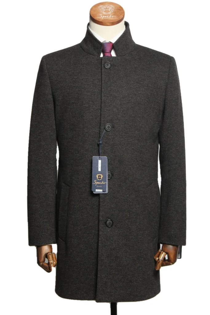 Мужское пальто "Висмар" серое со стойкой slim fit