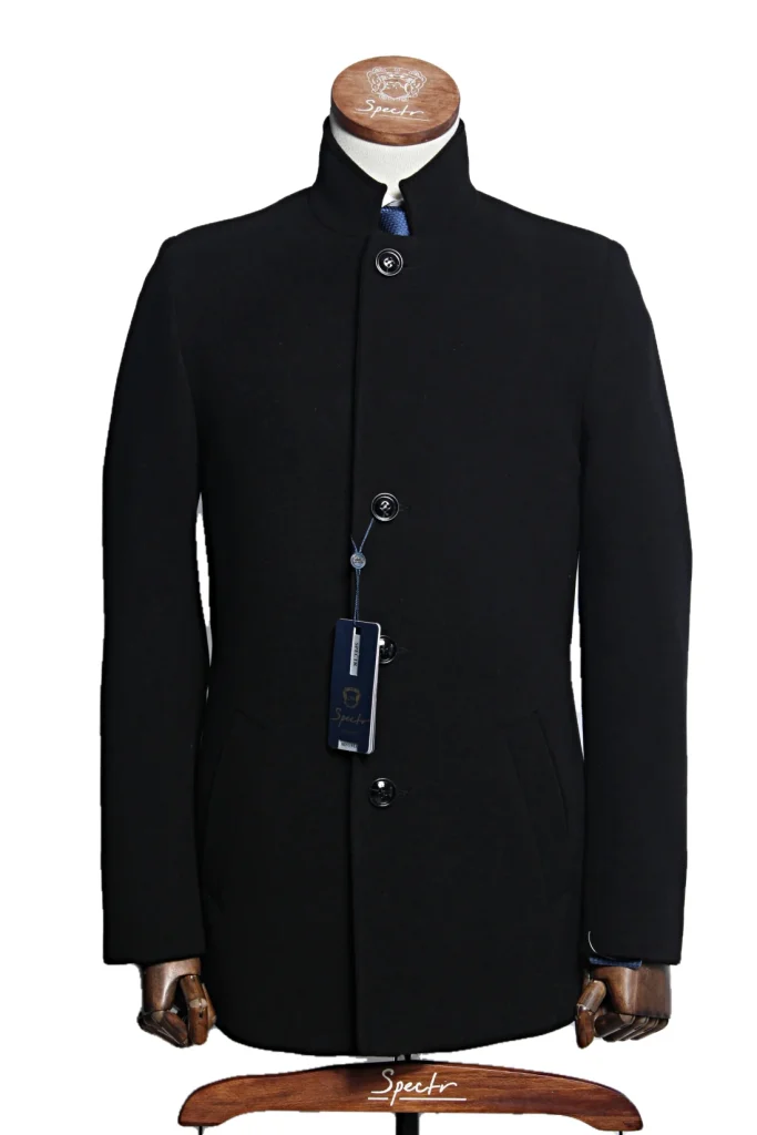 Мужское пальто "Голливуд" черное укороченное, стойка,  slim fit
