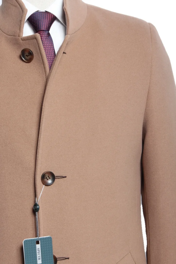Мужское пальто "Джаред" коричневое, со стойкой,  slim fit