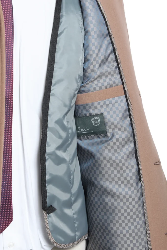 Мужское пальто "Джаред" коричневое, со стойкой,  slim fit