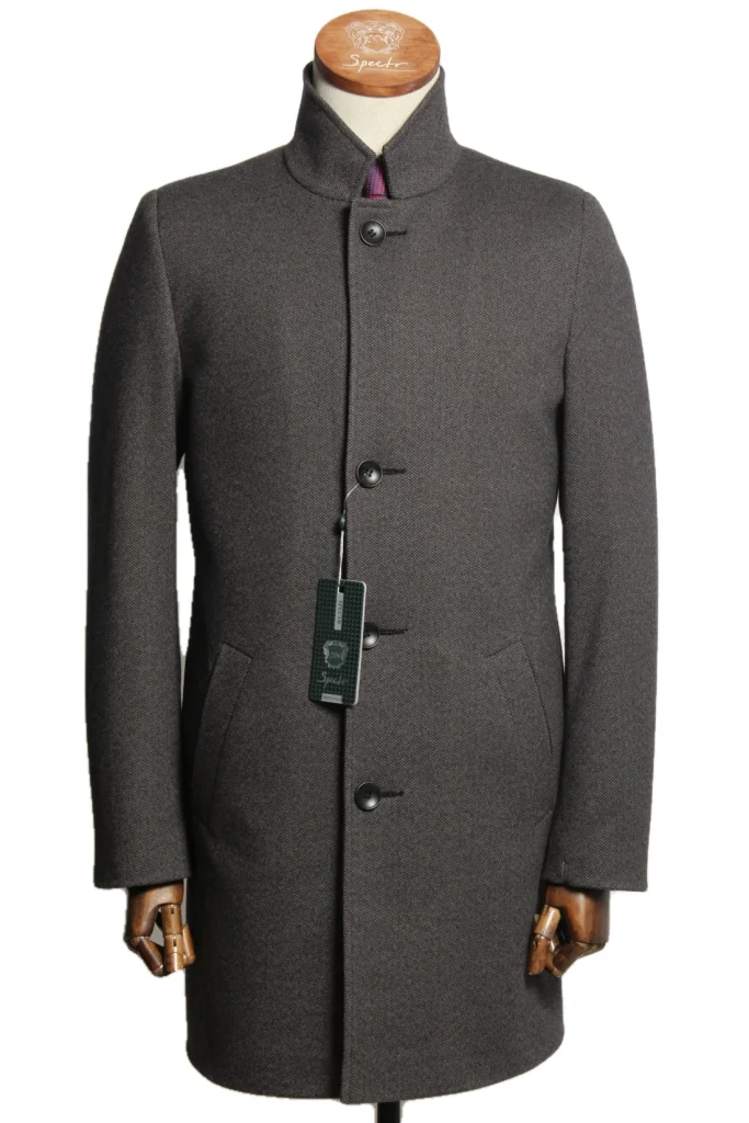 Мужское пальто "Елка" серое со стойкой slim fit