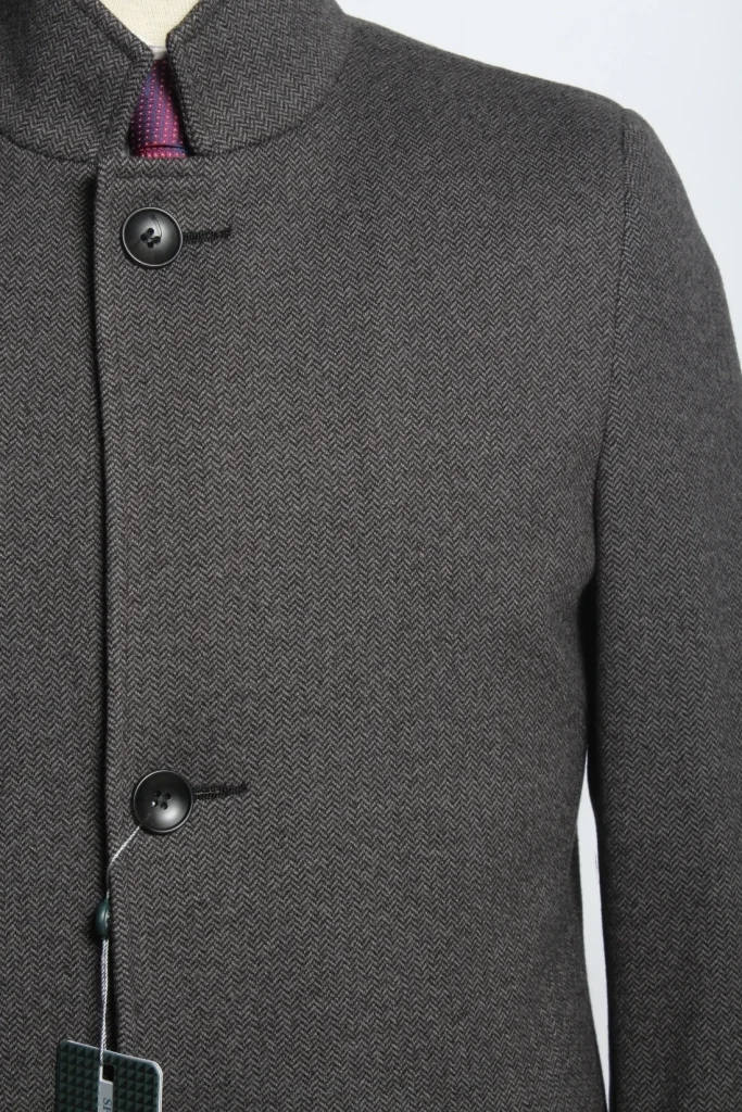 Мужское пальто "Елка" серое со стойкой slim fit