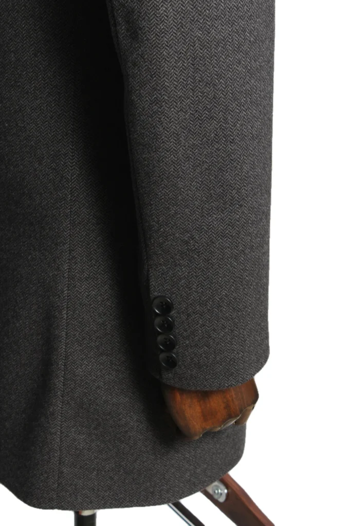 Мужское пальто "Елка" серое со стойкой slim fit
