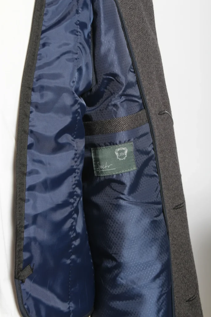 Мужское пальто "Елка" серое со стойкой slim fit