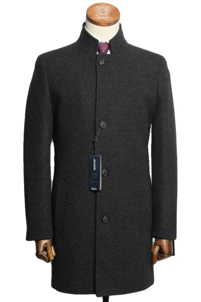 Мужское пальто "Капри" серое со стойкой slim fit
