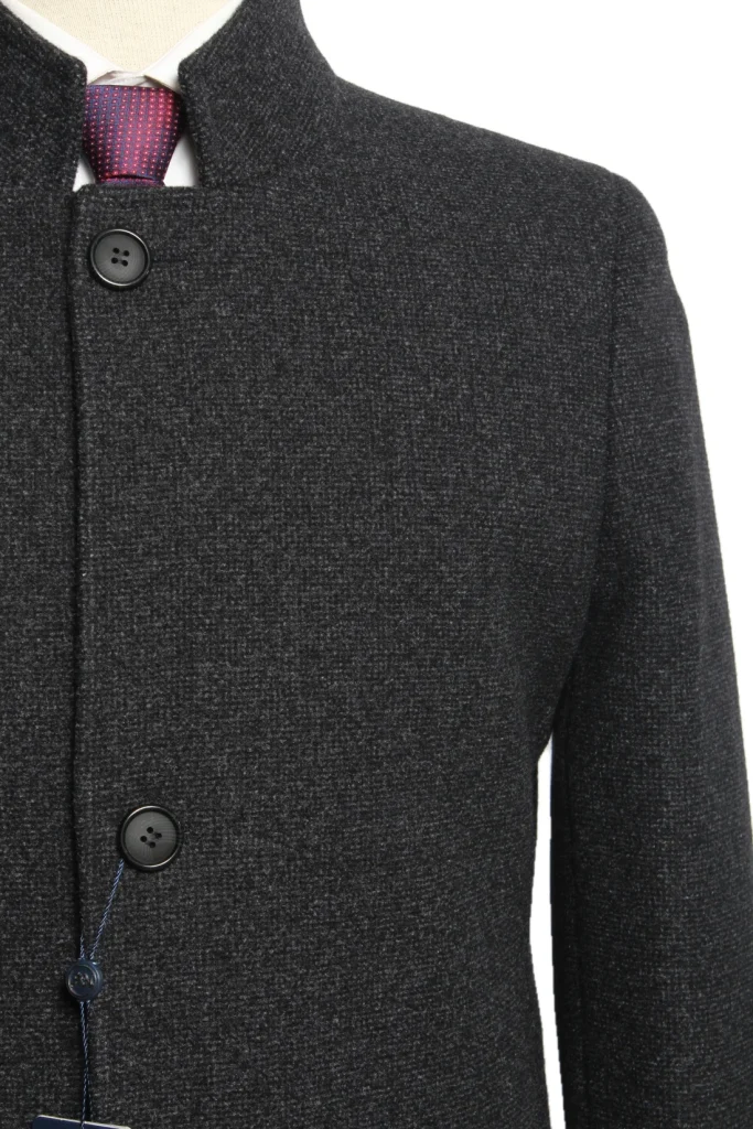 Мужское пальто "Капри" серое со стойкой slim fit
