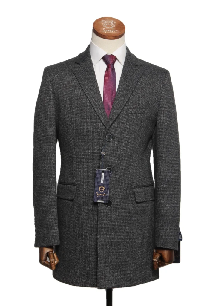Мужское пальто "Кевин английский" серое slim fit