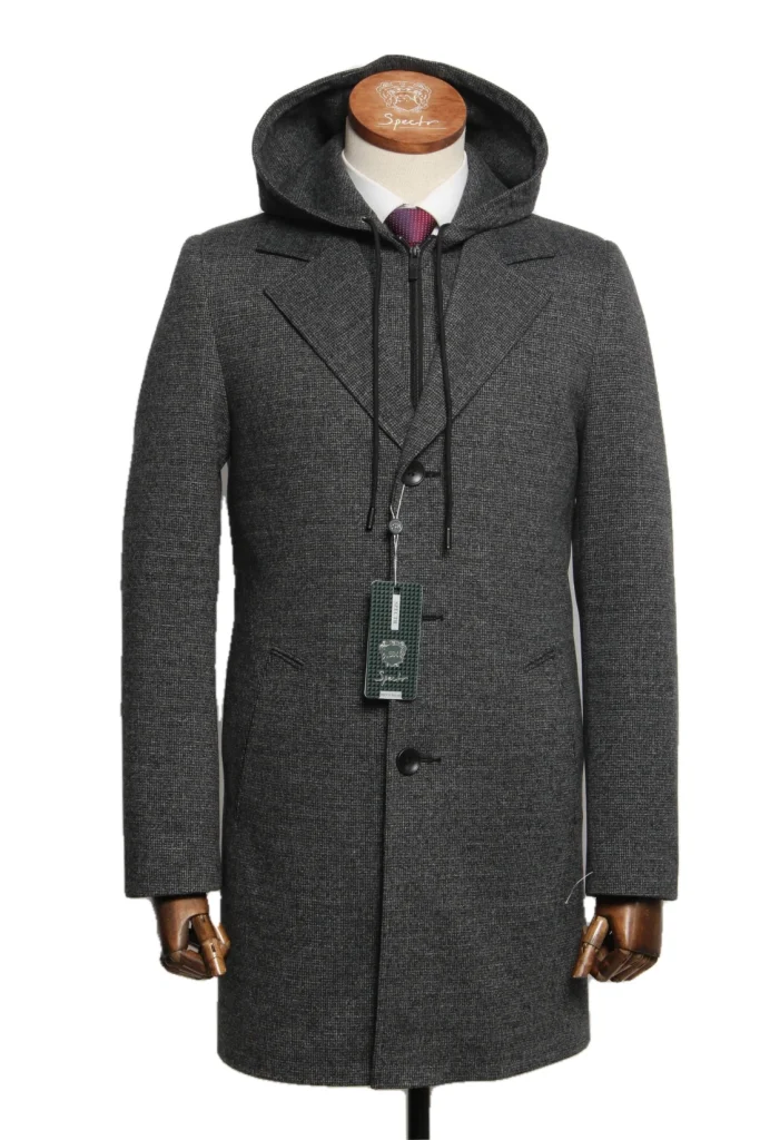 Мужское пальто "Кевин" серое с капюшоном slim fit