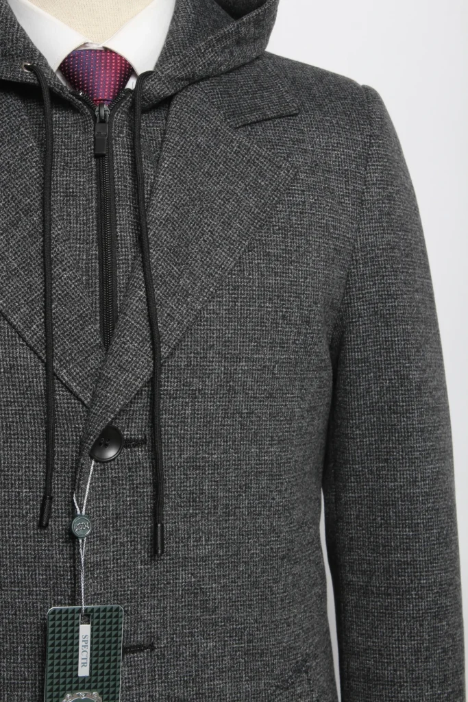 Мужское пальто "Кевин" серое с капюшоном slim fit
