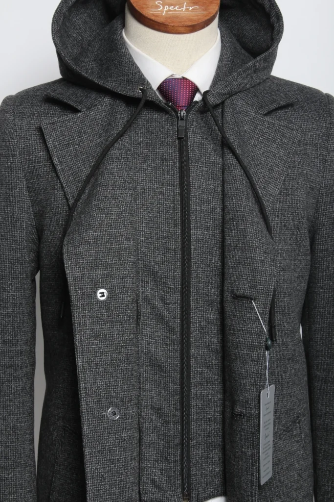 Мужское пальто "Кевин" серое с капюшоном slim fit