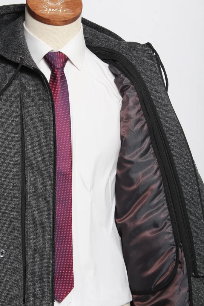 Мужское пальто "Кевин" серое с капюшоном slim fit