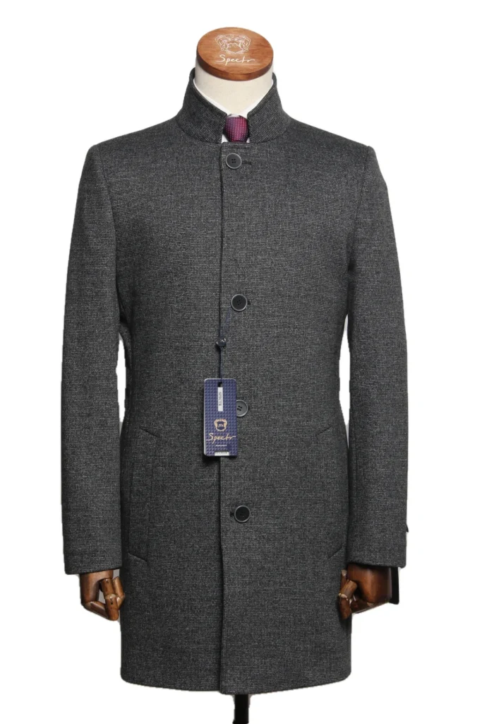 Мужское пальто "Кевин" серое со стойкой slim fit