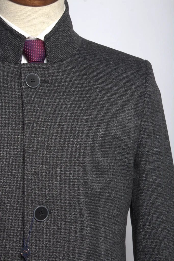Мужское пальто "Кевинъ" серое со стойкой slim fit