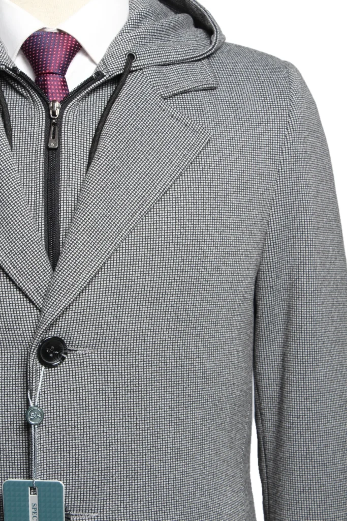 Мужское пальто "Люкс" серое, с капюшоном, slim fit