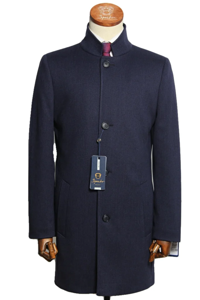 Мужское пальто "Марбург" синее со стойкой slim fit