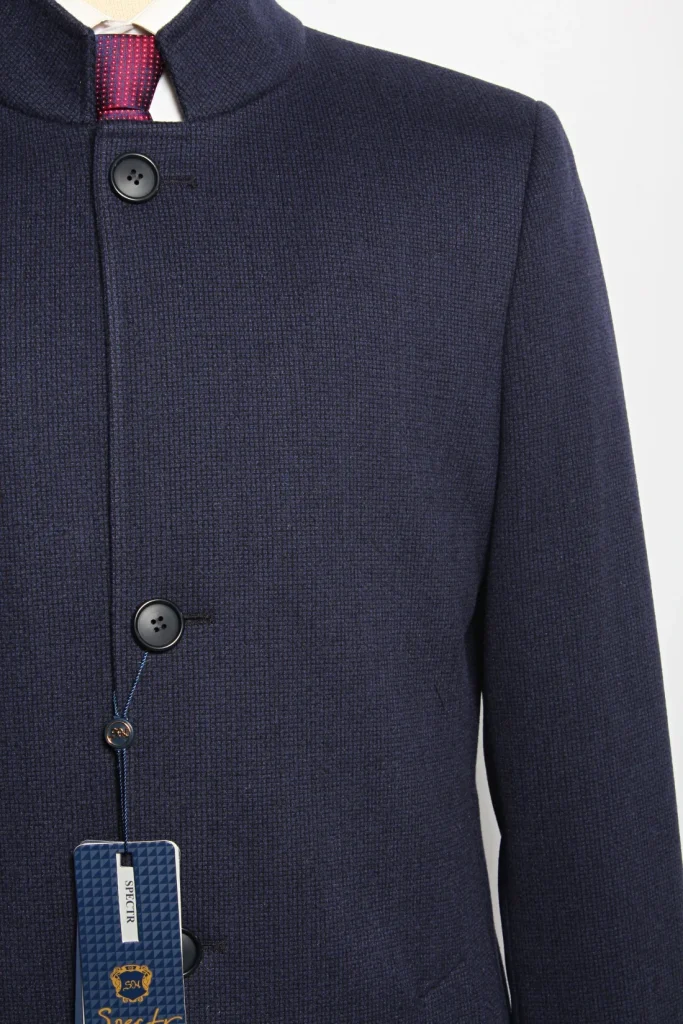 Мужское пальто "Марбург" синее со стойкой slim fit