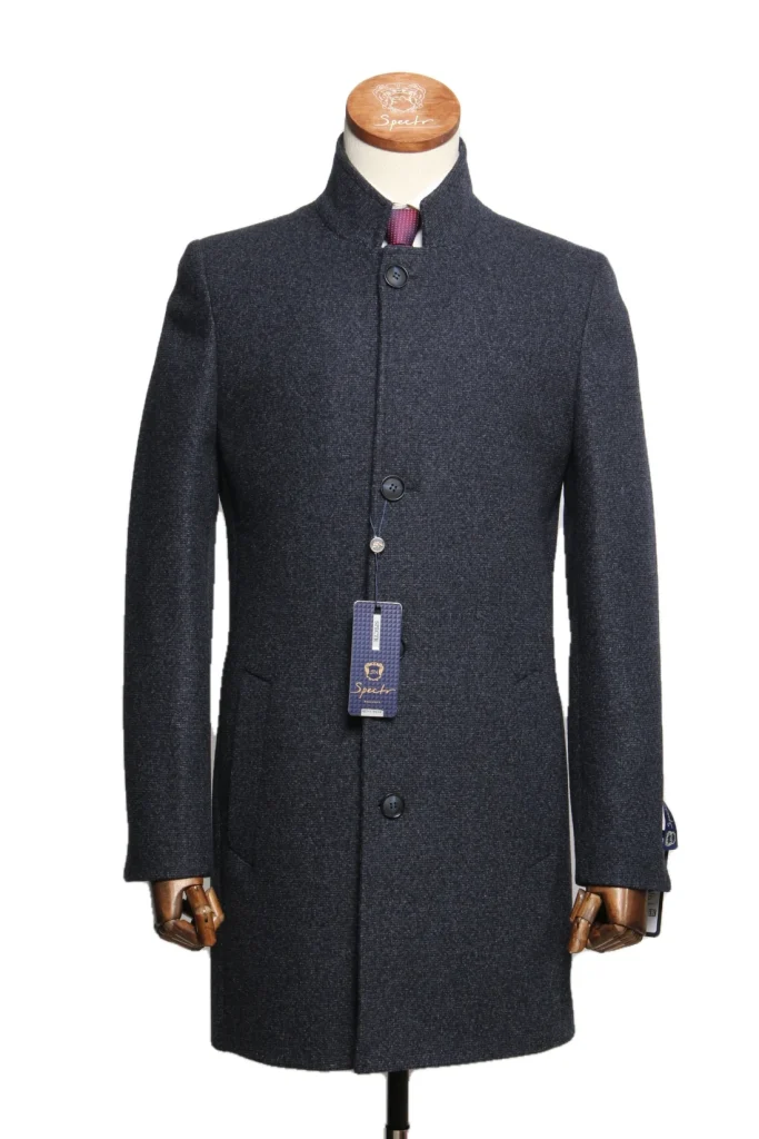 Мужское пальто "Марко" синее со стойкой slim fit