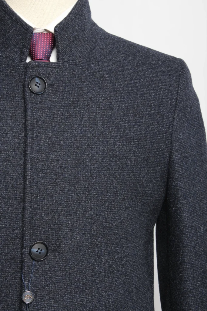 Мужское пальто "Марко" синее со стойкой slim fit