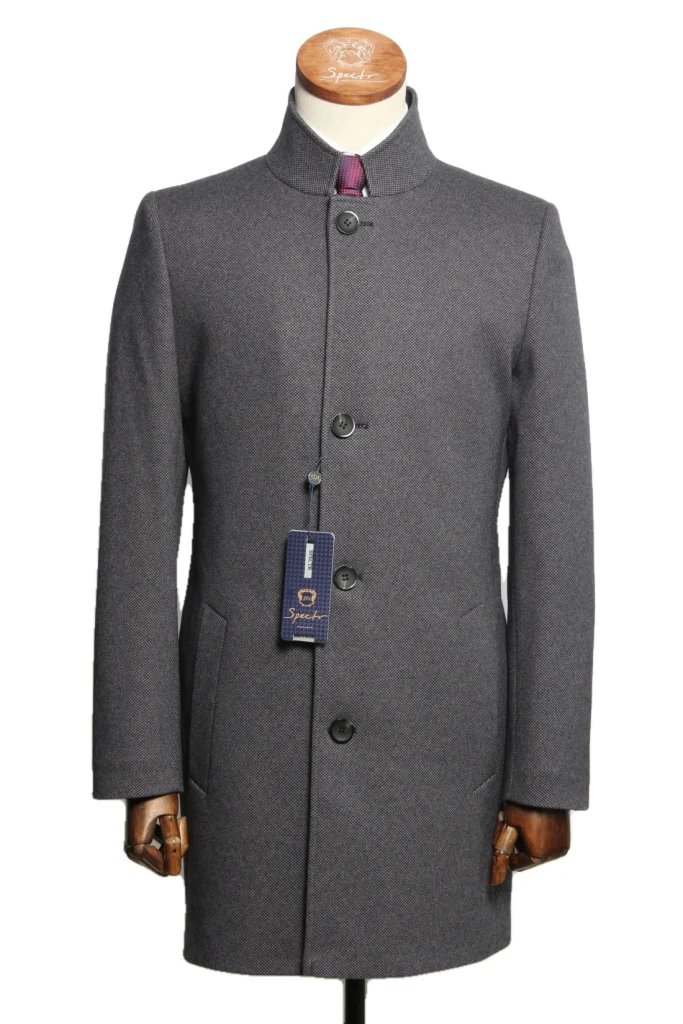 Мужское пальто "Милан" серое со стойкой slim fit