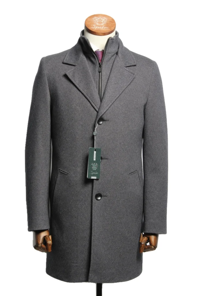 Мужское пальто "Монтора" серое, с манишкой, slim fit