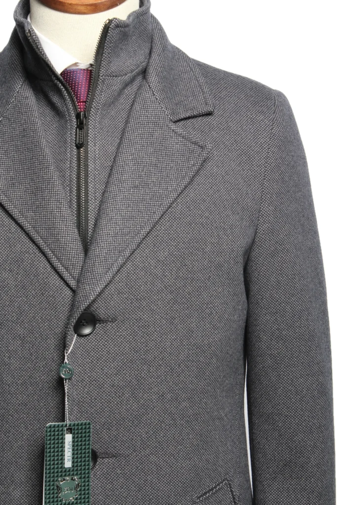 Мужское пальто "Монтора" серое, с манишкой, slim fit