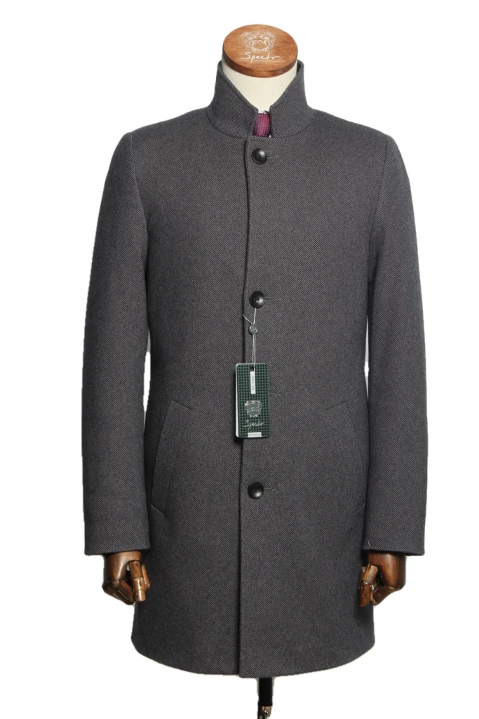 Мужское пальто "Монторо" серое со стойкой slim fit
