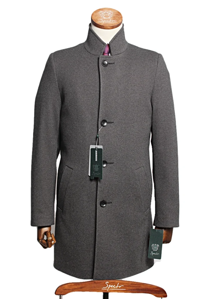 Мужское пальто "Панамера" серое со стойкой slim fit