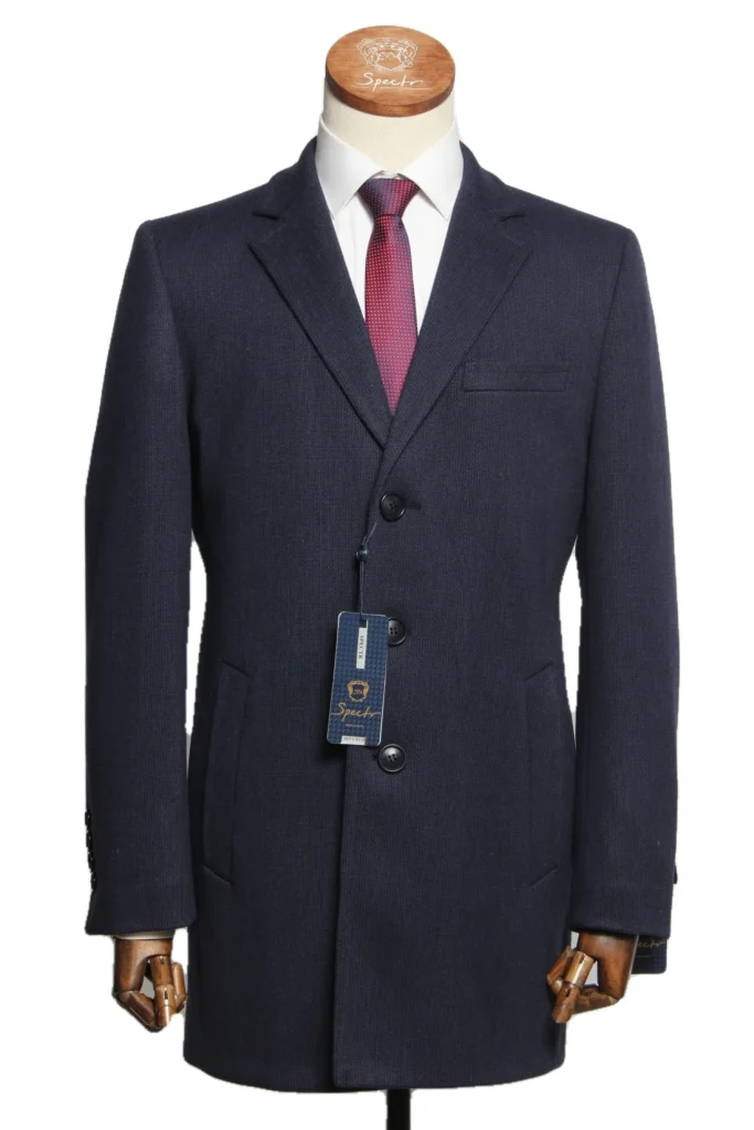 Мужское пальто "Прага" английский, синее slim fit