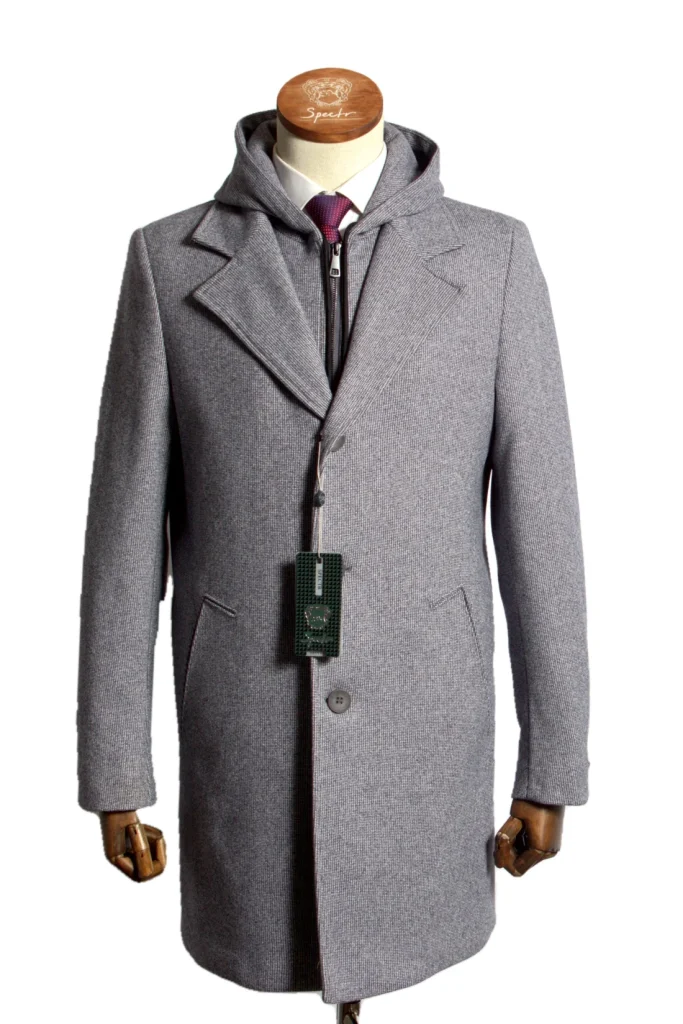 Мужское пальто "Рендал" серое с капюшоном slim fit