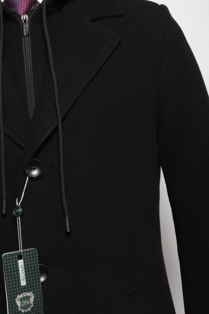 Мужское пальто "Блэйк" черное с капюшоном slim fit