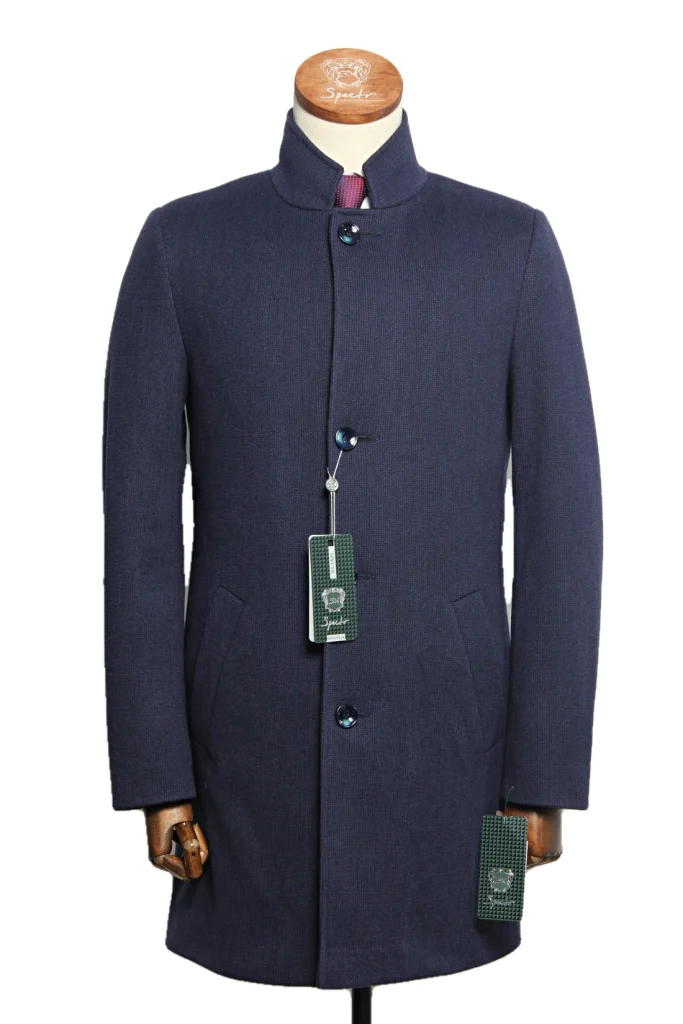 Мужское пальто "Сенат" синее со стойкой slim fit