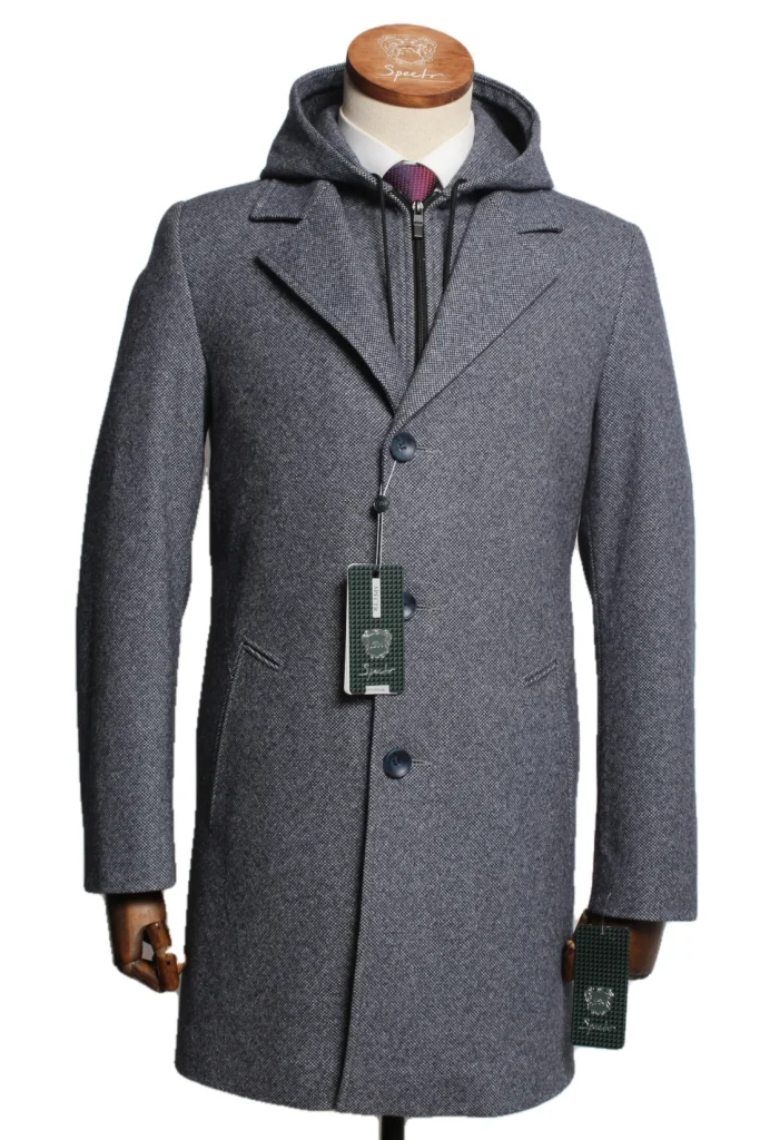 Мужское пальто "Стивен" серое с капюшоном slim fit