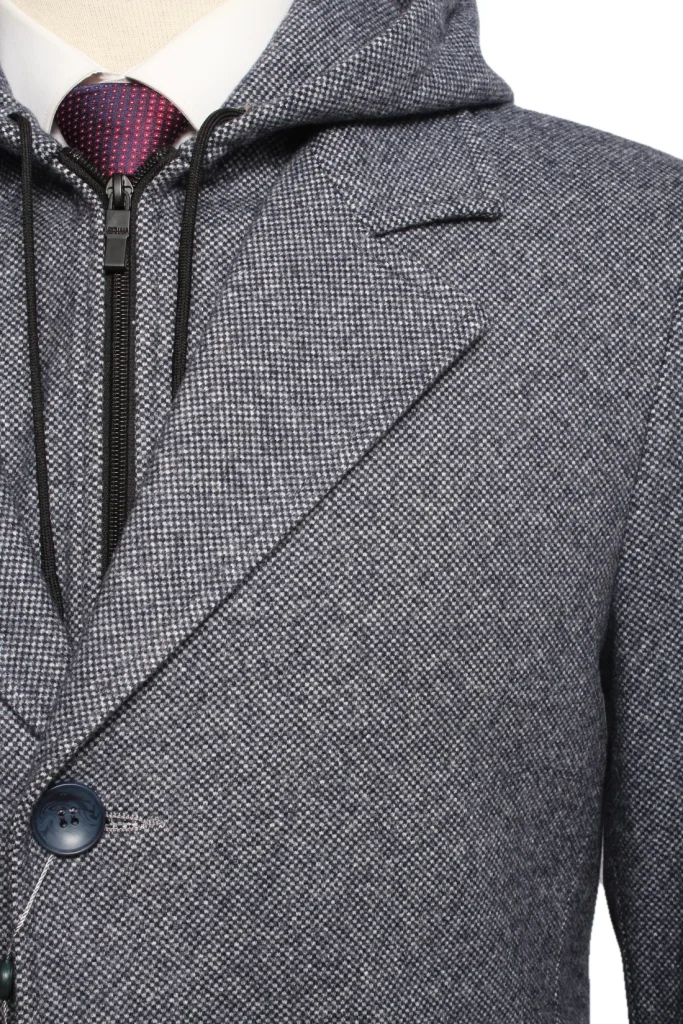Мужское пальто "Стивен" серое с капюшоном slim fit