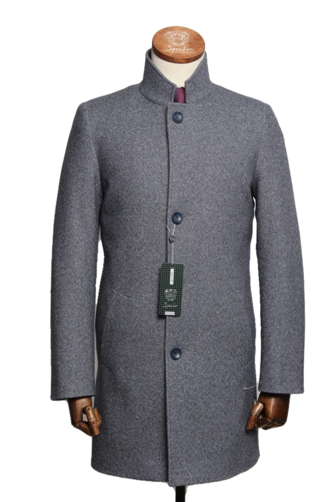 Мужское пальто "Стивен" серое со стойкой slim fit