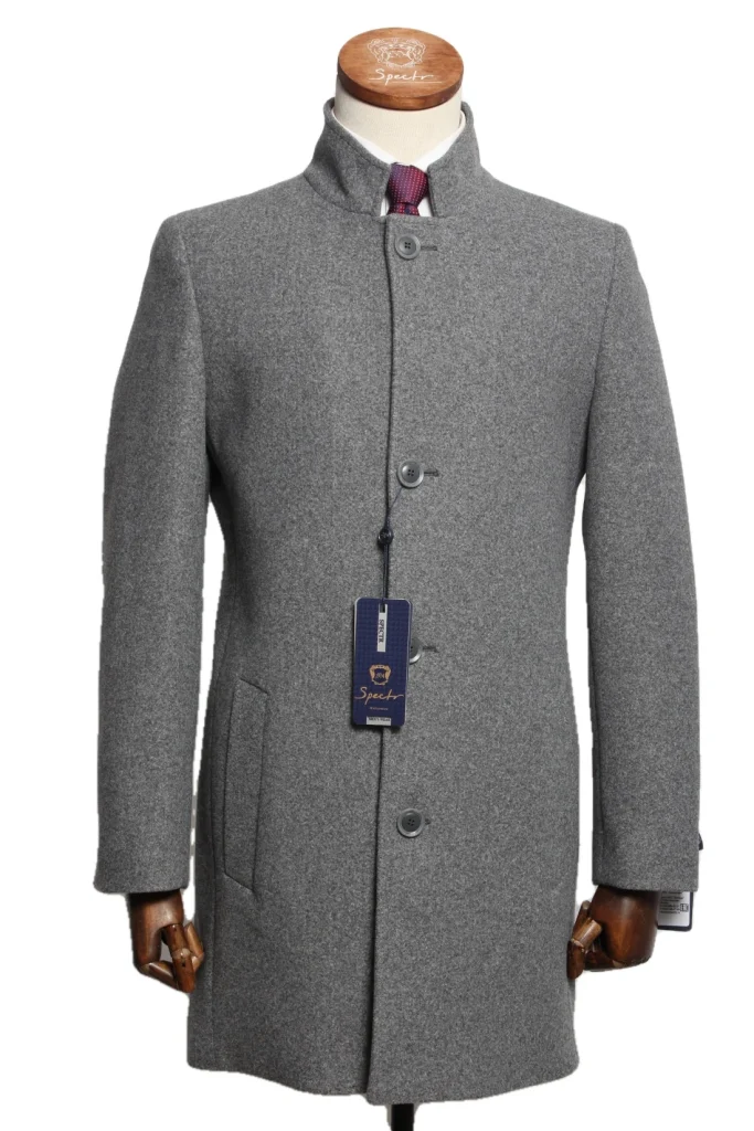 Мужское пальто "Тейлор" серое со стойкой slim fit