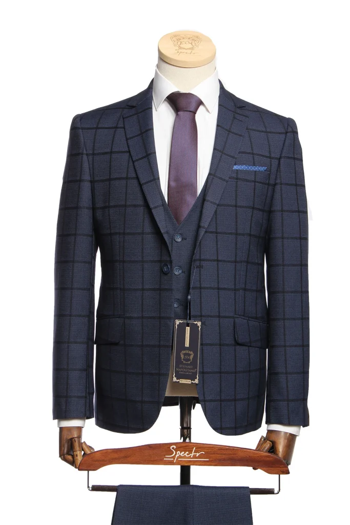 Мужской костюм "Агоста" синий тройка slim fit