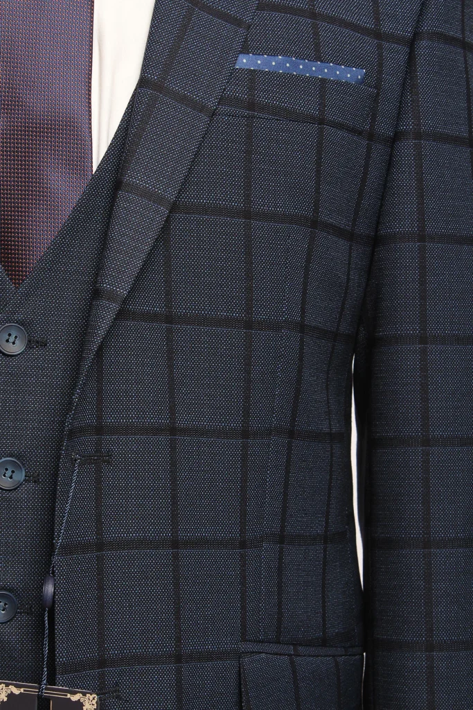 Мужской костюм "Агоста" синий  тройка slim fit