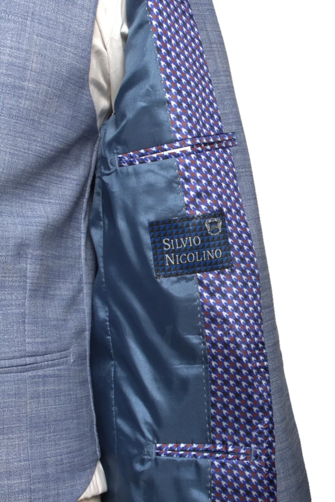 Мужской костюм "Бенет" голубой тройка slim fit