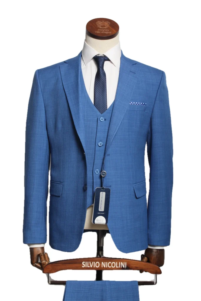 Мужской костюм "Вагнер" синий тройка slim fit